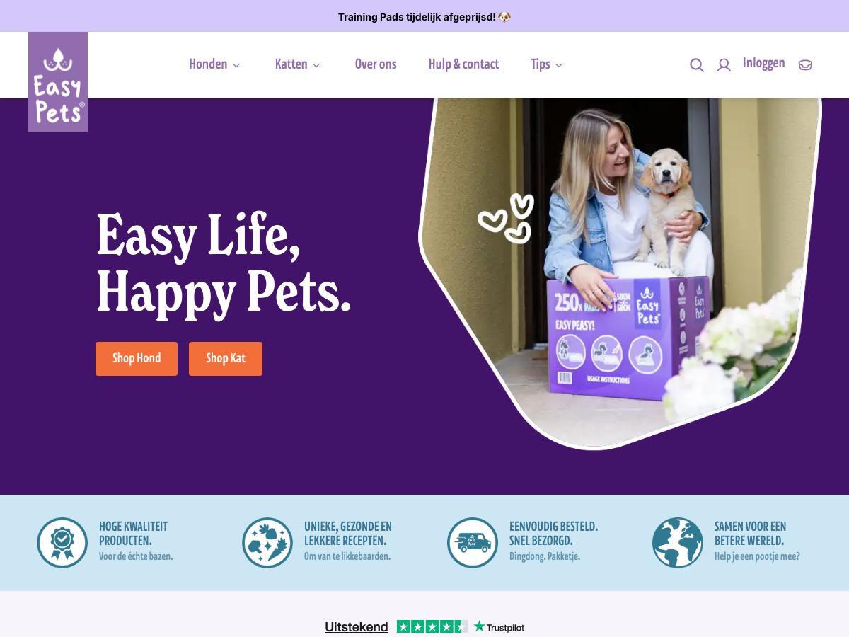 Screenshot van de EasyPets-webshop