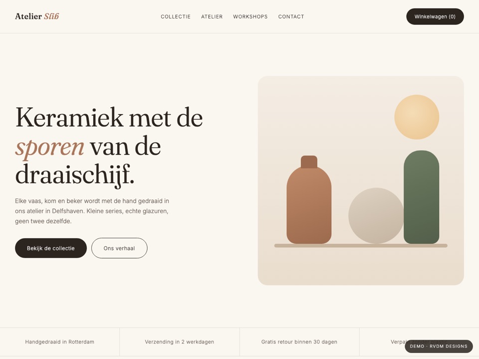 Demo-ontwerp voor een fictieve keramiekwinkel