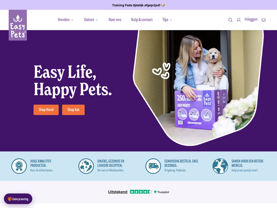 Screenshot van de EasyPets-webshop