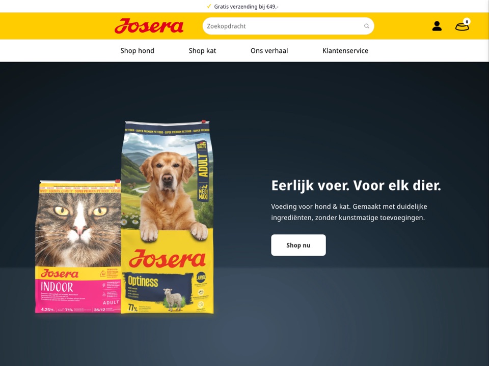 Screenshot van de Josera-webshop
